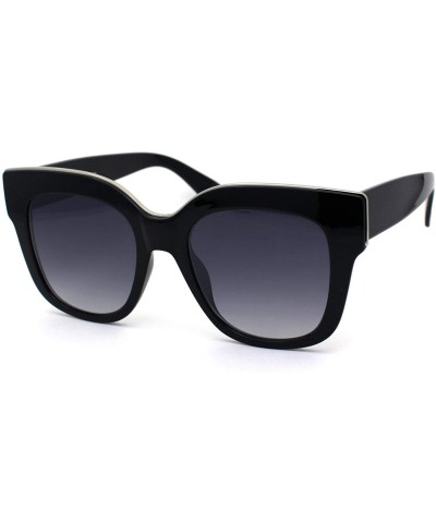 Rectangular Womens Thick Horn Rim Chic Diva Retro Fashion Sunglasses - Black Silver Smoke - CR1977DG6NR $22.36