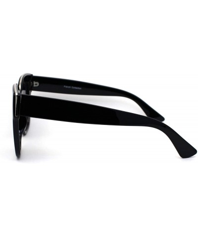 Rectangular Womens Thick Horn Rim Chic Diva Retro Fashion Sunglasses - Black Silver Smoke - CR1977DG6NR $10.57