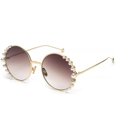 Sport 2019 Pearl Sunglasses Women Alloy Fe Round Sun Glasses Female Luxury Brand Black Pink Metal Shades - 6 - C618W80AL0M $1...