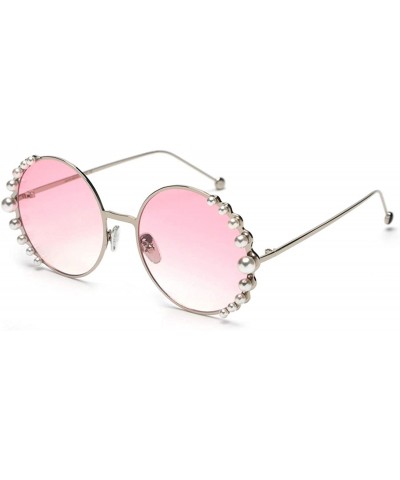 Sport 2019 Pearl Sunglasses Women Alloy Fe Round Sun Glasses Female Luxury Brand Black Pink Metal Shades - 6 - C618W80AL0M $1...