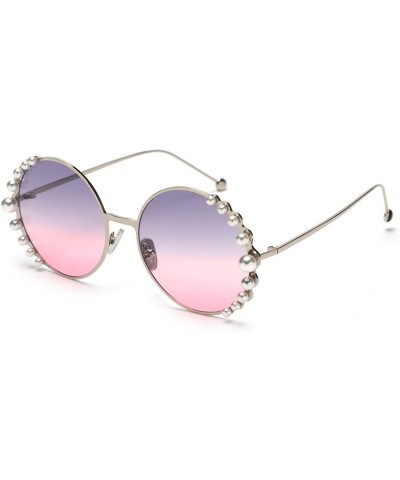 Sport 2019 Pearl Sunglasses Women Alloy Fe Round Sun Glasses Female Luxury Brand Black Pink Metal Shades - 6 - C618W80AL0M $1...