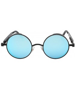 Round Steampunk Fashion Sunglasses NYC - Blue Mirrored Lens & Black Frame - CO183N2DIM2 $15.97