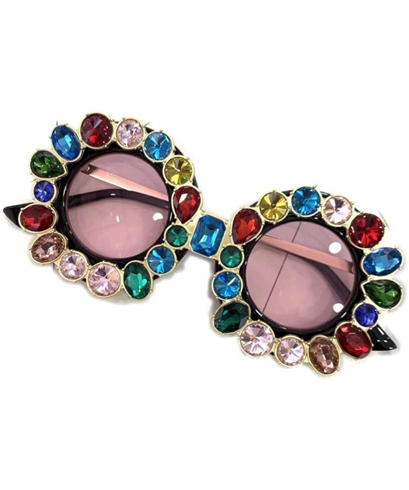 Oval Round Oversized Rhinestone Sunglasses for Women Diamond Shades - B - C518RWKZTER $12.16