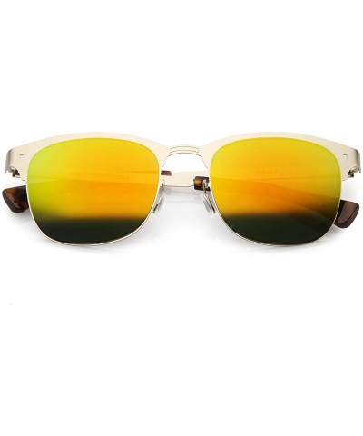 Rimless Sleek Metal Semi Rimless Color Mirror Square Lens Horn Rimmed Sunglasses 48mm - Gold / Orange Mirror - CD187RIANHU $1...