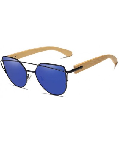 Oval Handmade Wood Sunglasses Men Bamboo Sunglass Women Original Wood Glasses - Blue Bamboo - CY194O45780 $63.88