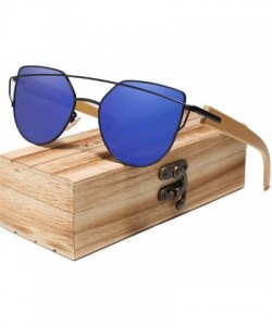 Oval Handmade Wood Sunglasses Men Bamboo Sunglass Women Original Wood Glasses - Blue Bamboo - CY194O45780 $37.07