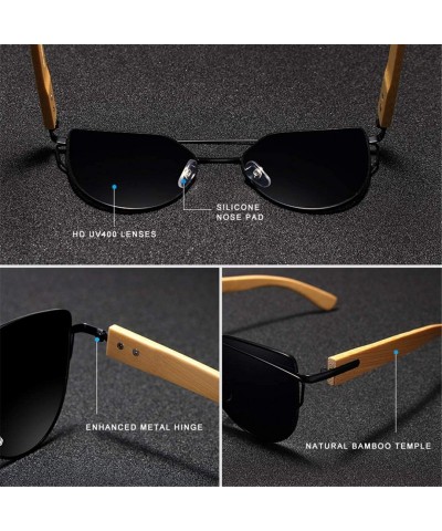 Oval Handmade Wood Sunglasses Men Bamboo Sunglass Women Original Wood Glasses - Blue Bamboo - CY194O45780 $37.07