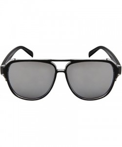 Aviator Fashion Aviator Brow Bar Plastic Sunglasses w/Mirrored Lens 541086TT-REV - Black+clear Frame/White Mirrored Lens - CT...