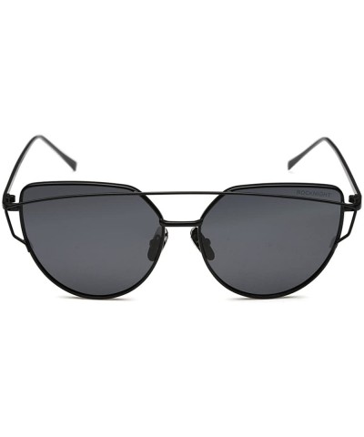 Round Polarized Cat Eye Women Street Fashion Metal Full Frame Flat Mirrored Lens UV Protection Sunglasses - CS183GH39O0 $21.11