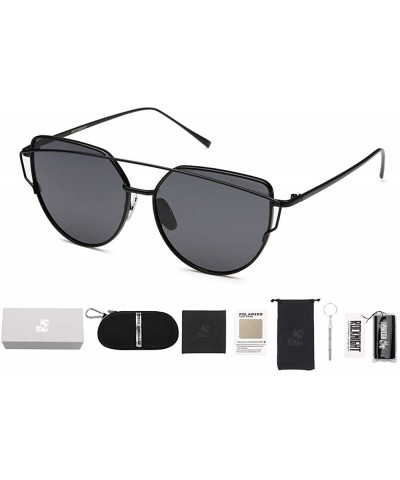 Round Polarized Cat Eye Women Street Fashion Metal Full Frame Flat Mirrored Lens UV Protection Sunglasses - CS183GH39O0 $8.98