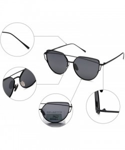 Round Polarized Cat Eye Women Street Fashion Metal Full Frame Flat Mirrored Lens UV Protection Sunglasses - CS183GH39O0 $8.98