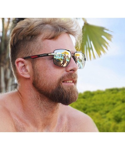 Square Aluminum Men Sunglasses Polarized Lens Brand Design Temples Sun Glasses Coating Mirror - Silver Gray - CX198ZTLXRN $33.51