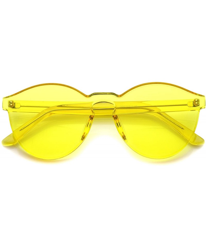 Wayfarer One Piece PC Lens Rimless Ultra-Bold Colorful Mono Block Sunglasses 60mm - Yellow - C612DXFOO43 $11.59