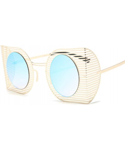 Square Fashion Vintage Round Lens Sunglasses Retro Square Metal Frame Sun glasses for Women 18415 - Goldblue - CC18A9ZIADQ $1...