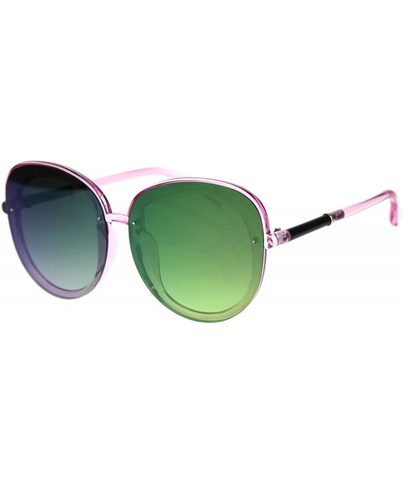 Oversized Womens Expose Lens Edge Panel Lens Round Luxury Butterfly Sunglasses - Pink Green Mirror - CD18QQ8C2CG $10.64