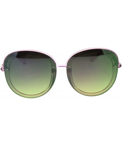 Oversized Womens Expose Lens Edge Panel Lens Round Luxury Butterfly Sunglasses - Pink Green Mirror - CD18QQ8C2CG $10.64