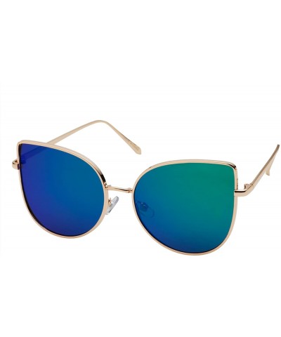 Aviator Women's Tulip Aviator Flat Colored Lens Sunglasses - Gold Frame Blue Lens - C612MF8FX3Z $17.56