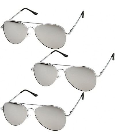 Aviator Classic Metal Frame Spring Hinges Color Mirror Lens Aviator Sunglasses 56mm - 3-pack - Silver - C012K05AJXD $19.94