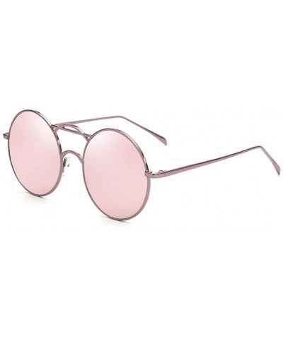 Round Round Metallic Sunglasses for Women and Men UV400 - C4 Pink Frame Pink - CD19806ZQNY $11.72