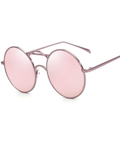 Round Round Metallic Sunglasses for Women and Men UV400 - C4 Pink Frame Pink - CD19806ZQNY $11.72