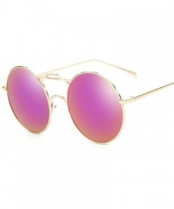 Round Round Metallic Sunglasses for Women and Men UV400 - C4 Pink Frame Pink - CD19806ZQNY $11.72