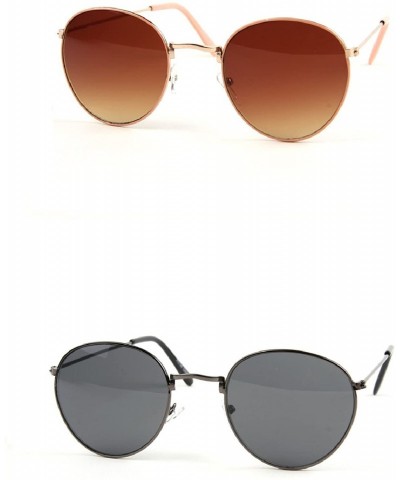 Round Vintage Round Sunglasses P2140 - 2 Pcs Babypink & Black - CJ11WV1T4HD $24.99