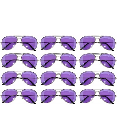 Oval 12 Pirs Wholesale Classic Aviator Style Sunglasses Colored Metal Colored Lens - 12_pairs_silver_frame_purple - CA18CD72C...