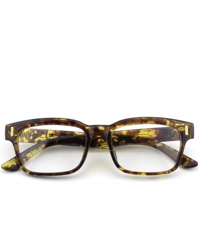 Rectangular Modern Fashion Rectangular Thick Frame Clear Lens Glasses - Brown Yellow - CJ17Z3DTOGD $8.98