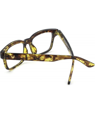 Rectangular Modern Fashion Rectangular Thick Frame Clear Lens Glasses - Brown Yellow - CJ17Z3DTOGD $8.98
