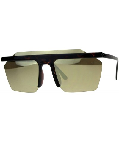 Square Mirrored Lens Sunglasses Minimal Flat Top Rim Square Exposed Lens Unisex - Tortoise (Gold Mirror) - C8180ZAD8WQ $10.87