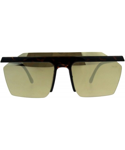 Square Mirrored Lens Sunglasses Minimal Flat Top Rim Square Exposed Lens Unisex - Tortoise (Gold Mirror) - C8180ZAD8WQ $10.87