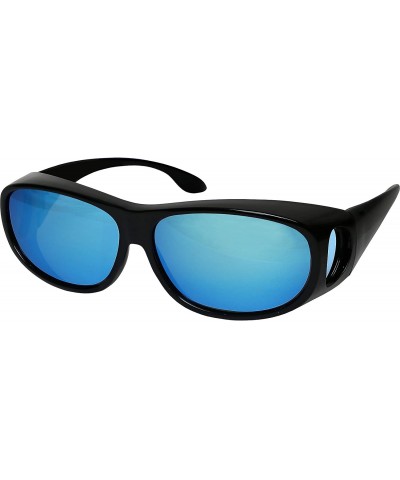 Wrap Sunglasses Polarized Prescription Eyeglasses Fitover - Blue Mirror Lens - CX18OAZ475W $24.34