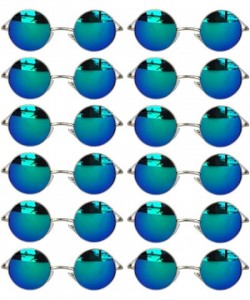 Round 12 Pack Small Round Retro Vintage Circle Style Sunglasses Colored Metal Frame - 43_mirror_blue-green_12_pairs - C818538...