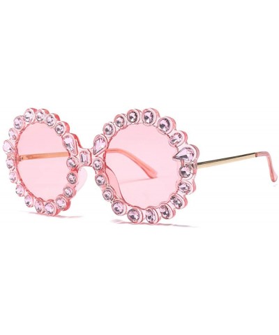 Rimless Fashion Round Sunglasses Crystal plastic Frame glasses for women UV400 - Pink - CI18N0I46AH $26.90