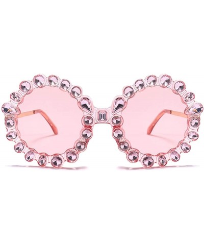 Rimless Fashion Round Sunglasses Crystal plastic Frame glasses for women UV400 - Pink - CI18N0I46AH $11.79