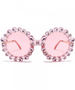 Rimless Fashion Round Sunglasses Crystal plastic Frame glasses for women UV400 - Pink - CI18N0I46AH $11.79