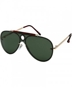 Aviator Oversize Aviator Bold Design Sunnies w/Flat Mirrored Lens 5126-FLREV - Gold Frame/Green Lens - CD1899CC946 $12.12