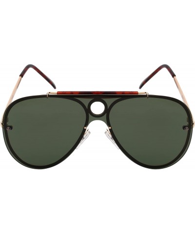 Aviator Oversize Aviator Bold Design Sunnies w/Flat Mirrored Lens 5126-FLREV - Gold Frame/Green Lens - CD1899CC946 $12.12