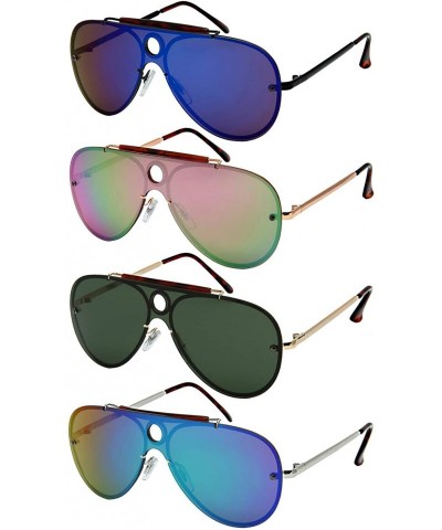 Aviator Oversize Aviator Bold Design Sunnies w/Flat Mirrored Lens 5126-FLREV - Gold Frame/Green Lens - CD1899CC946 $12.12