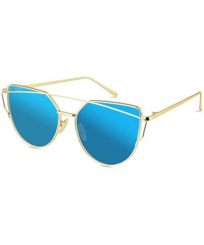 Aviator Sunglasses for Men-Metal Frame Polarized Oversized Cateyes Sunglasses - Gold-blue-e7 - CE18D3Y68ES $10.47