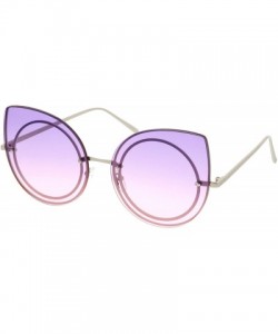 Round Women's Oversize Rimless Colored Gradient Flat Lens Cat Eye Sunglasses 63mm - Silver / Purple-pink - CX17YQX9H70 $8.29