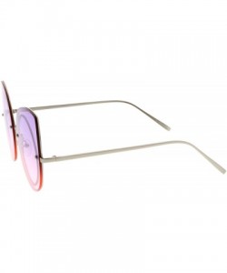 Round Women's Oversize Rimless Colored Gradient Flat Lens Cat Eye Sunglasses 63mm - Silver / Purple-pink - CX17YQX9H70 $8.29