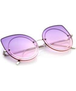 Round Women's Oversize Rimless Colored Gradient Flat Lens Cat Eye Sunglasses 63mm - Silver / Purple-pink - CX17YQX9H70 $8.29