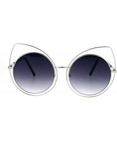 Round Wire Double Rim Round Circle Flat Lens Womens Retro Diva Sunglasses - Silver Smoke - CM12NSU57X0 $24.05