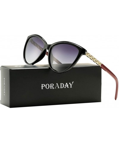 Cat Eye Polarized Cat Eye Sunglasses for Women - Fashion Inlaid Diamond frame 100% UV Blocking Lens - Red/Grey - C918Z7ZU70A ...