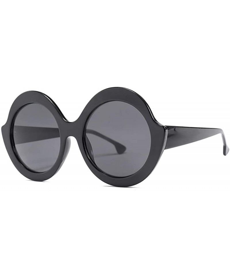 Aviator Oversized Retro Round Sunglasses Candy color Hinge Women Sun Glasses - Black Gray - CN18NHOIADD $21.29