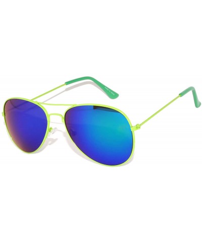 Aviator Classic Aviator Style Colored Lens Sunglasses Metal Frame - Neon Green Frame Mirrored Lens - CK11SWZ0EQH $19.16