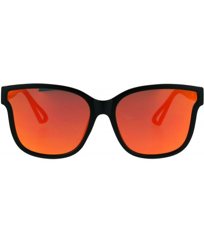 Rectangular Mens Unique Flat Mirror Lens Horn Rim Hipster Plastic Sunglasses - Black Red - C417YXRZY5M $12.12