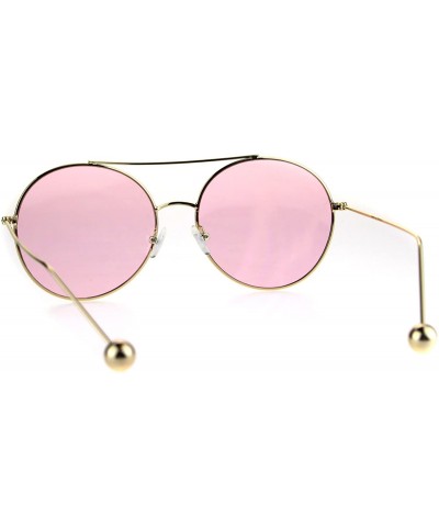 Oversized Womens Metal Ball Tip Retro Trend Unique Feminine Pilots Sunglasses - Gold Pink - CR185OHEL9R $13.20