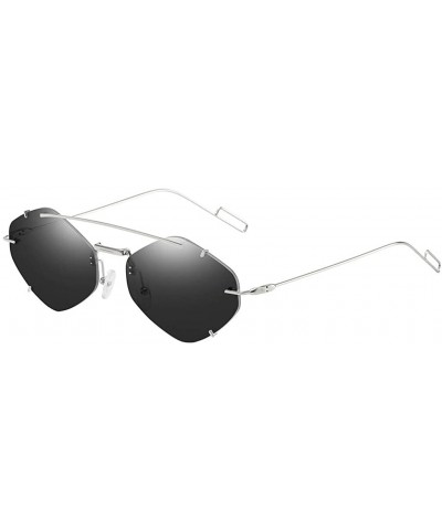 Rimless Classic Aviator Mirrored Flat Lens Sunglasses Metal Frame Square Polarized Sunglasses for Men Women - Black - CD19074...